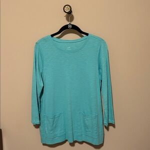 Caribbean Blue Pima Cotton Three Quarter Sleeve Pocket Top
size Small      NWOT